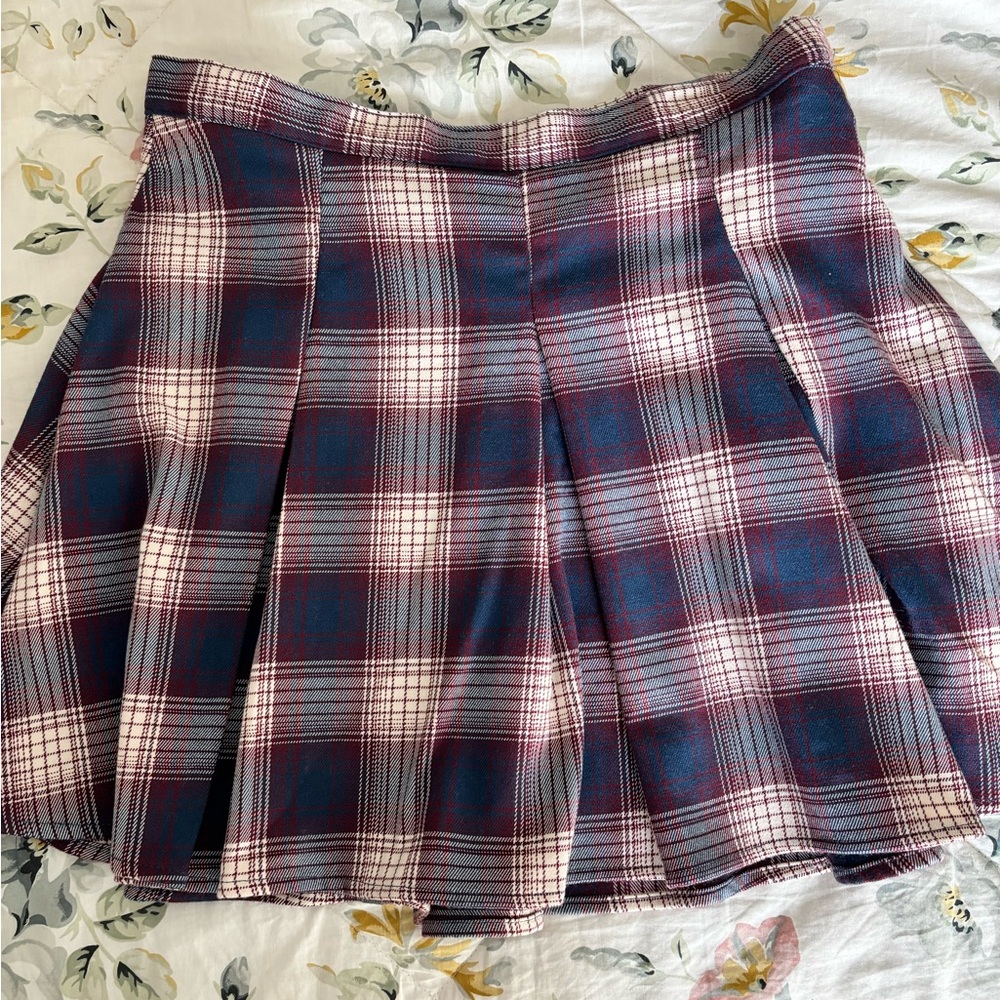 SO Burgundy and White Plaid Skater Skirt